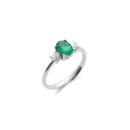 Anillo Oro Blanco, Esmeralda Y Diamantes. Género: Mujer. Material: Oro blanco. Piedras: Diamantes,Esmeraldas