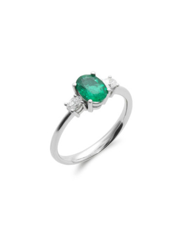 Anillo Oro Blanco, Esmeralda Y Diamantes