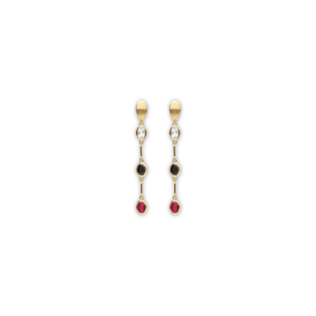 Pendientes Oro Amarillo, Aguamarina, Rubí Y Ónix. Género: Mujer. Material: Oro amarillo. Piedras: Rubies,Onix,Aguamarinas
