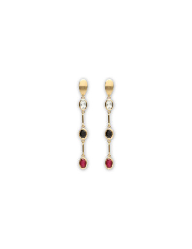Pendientes Oro Amarillo, Aguamarina, Rubí Y Ónix