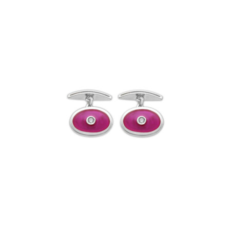 Gemelos Plata, Circonita Y Esmalte Rosa. Género: Hombre. Material: Plata. Piedras: Circonitas
