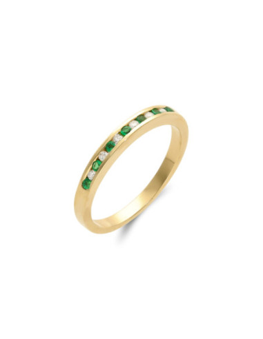 Anillo Oro Amarillo, Esmeralda Y Diamantes