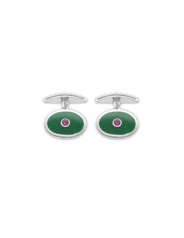 Gemelos Plata, Rubí Y Esmalte Verde