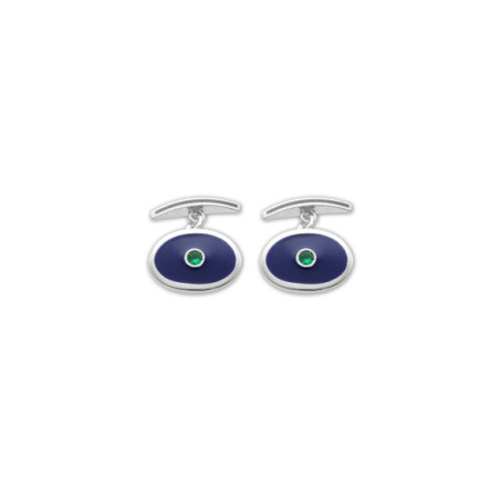 Gemelos Plata, Esmeralda Y Esmalte Azul. Género: Hombre. Material: Plata. Piedras: Esmeraldas