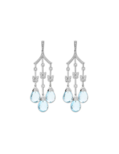 Pendientes Oro Blanco, Diamantes Y Topacios