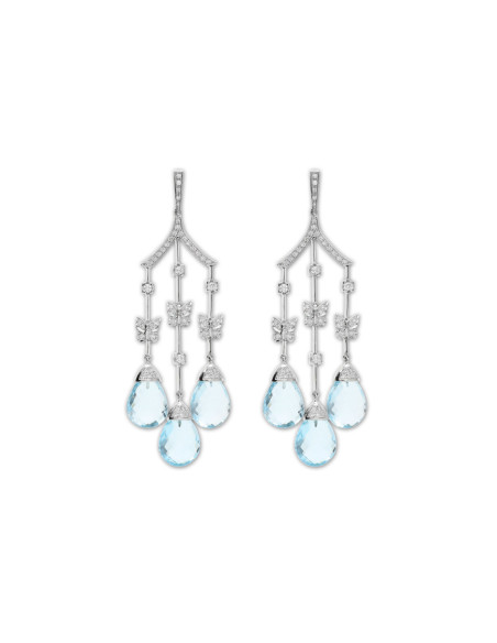 Pendientes Oro Blanco, Diamantes Y Topacios