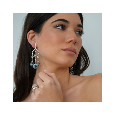 Pendientes Oro Blanco, Diamantes Y Topacios. Género: Mujer. Material: Oro blanco. Piedras: Diamantes,Topacio azul