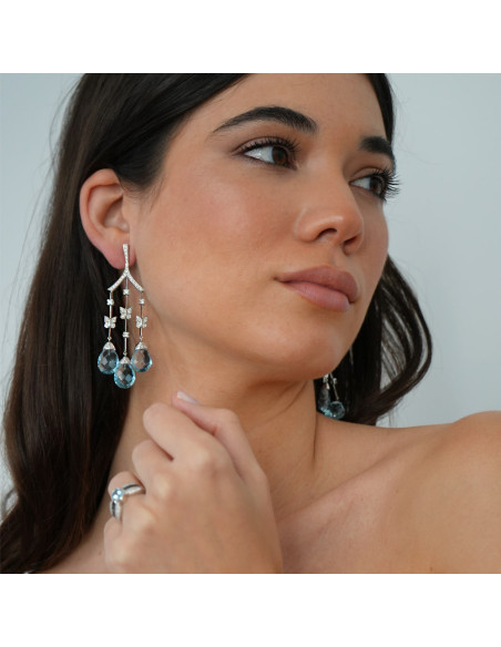 Pendientes Oro Blanco, Diamantes Y Topacios