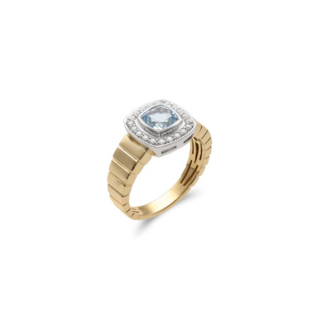 Anillo Oro Amarillo-Blanco, Aguamarina Y Diamantes. Género: Mujer. Material: Oro amarillo,Oro blanco. Piedras: Diamantes,Aguamarinas