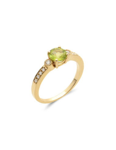 Anillo Oro Amarillo, Peridoto Y Diamantes