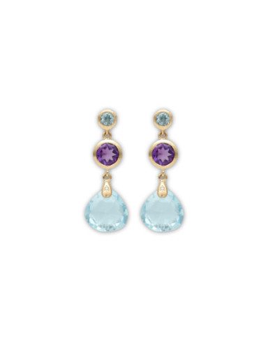Pendientes Oro Amarillo, Diamante, Topacios Y Amatista