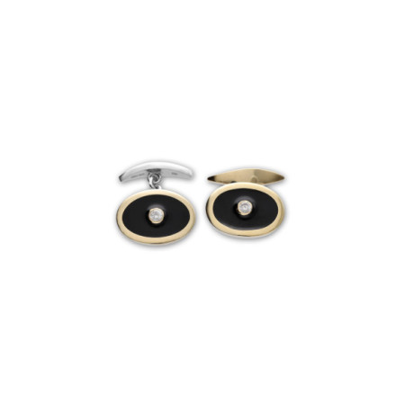 Gemelos Plata-Oro Amarillo, Circonita Y Esmalte Negro. Género: Hombre. Material: Oro amarillo,Plata. Piedras: Circonitas