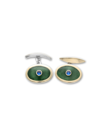 Gemelos Plata-Oro Amarillo, Zafiro Y Esmalte Verde