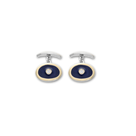 Gemelos Plata-Oro Amarillo, Circonita Y Esmalte Azul. Género: Hombre. Material: Oro amarillo,Plata. Piedras: Circonitas