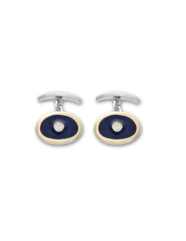Gemelos Plata-Oro Amarillo, Circonita Y Esmalte Azul