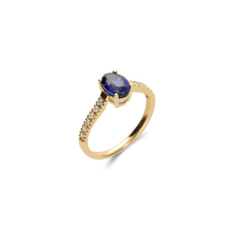 Anillo Oro Amarillo, Zafiro Y Diamantes. Género: Mujer. Material: Oro amarillo. Piedras: Diamantes,Zafiros