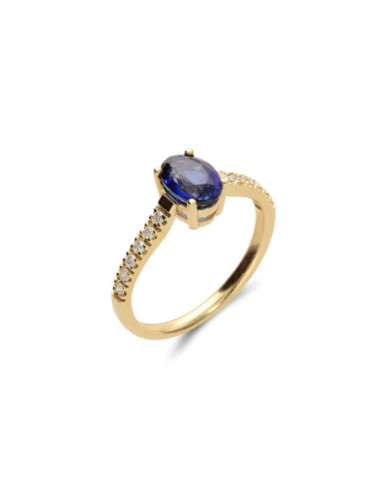 Anillo Oro Amarillo, Zafiro Y Diamantes