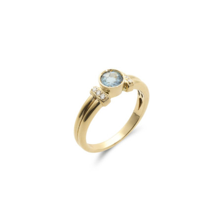 Anillo Oro Amarillo, Aguamarina Y Diamantes. Género: Mujer. Material: Oro amarillo. Piedras: Diamantes,Aguamarinas