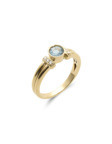 Anillo Oro Amarillo, Aguamarina Y Diamantes