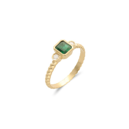 Anillo Oro Amarillo, Esmeralda Y Diamantes. Género: Mujer. Material: Oro amarillo. Piedras: Diamantes,Esmeraldas