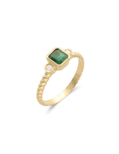 Anillo Oro Amarillo, Esmeralda Y Diamantes