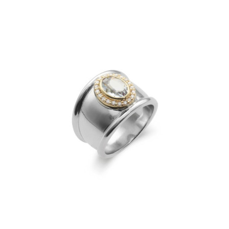 Anillo Plata-Oro Amarillo Con Aguamarina Y Diamantes. Género: Mujer. Material: Plata,Oro amarillo. Piedras: Diamantes,Aguamarinas