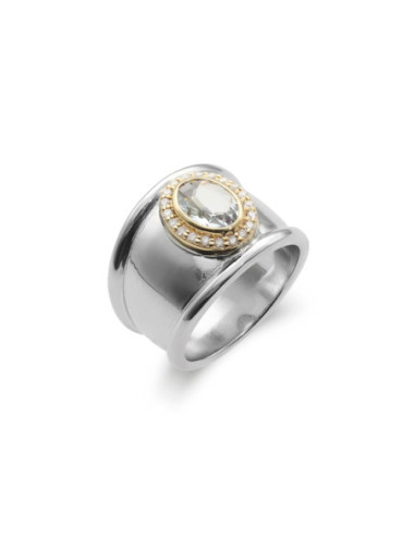 Anillo Plata-Oro Amarillo Con Aguamarina Y Diamantes