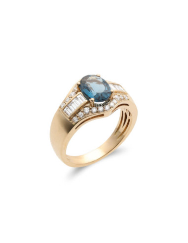 Anillo Oro Amarillo, Topacio Y Diamantes