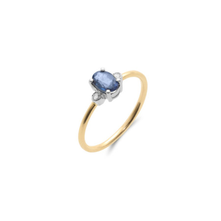 Anillo Oro Amarillo-Blanco, Zafiro Y Diamantes. Género: Mujer. Material: Oro amarillo,Oro blanco. Piedras: Diamantes,Zafiros