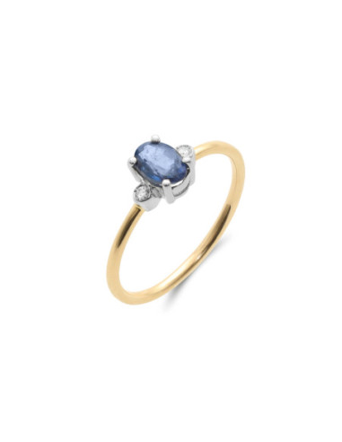Anillo Oro Amarillo-Blanco, Zafiro Y Diamantes