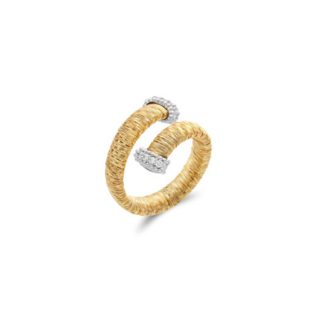 Anillo Oro Amarillo-Blanco Y Titanio Con Diamantes. Género: Mujer. Material: Oro amarillo,Oro blanco. Piedras: Diamantes