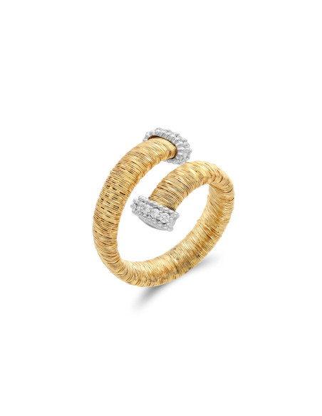 Anillo Oro Amarillo-Blanco Y Titanio Con Diamantes
