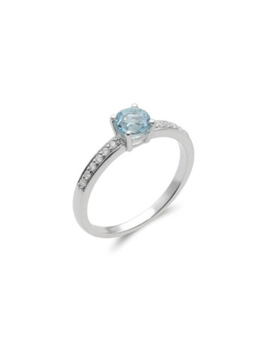 Anillo Oro Blanco, Aguamarina Y Diamantes