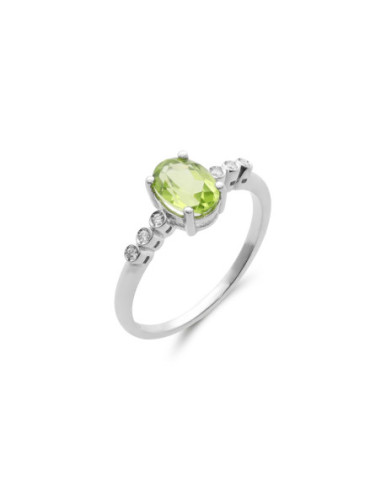 Anillo Oro Blanco, Peridoto Y Diamantes