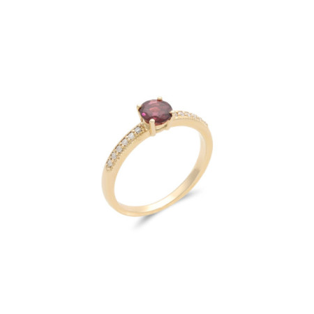 Anillo Oro Amarillo, Rodolita Y Diamantes. Género: Mujer. Material: Oro amarillo. Piedras: Diamantes,Otras gemas