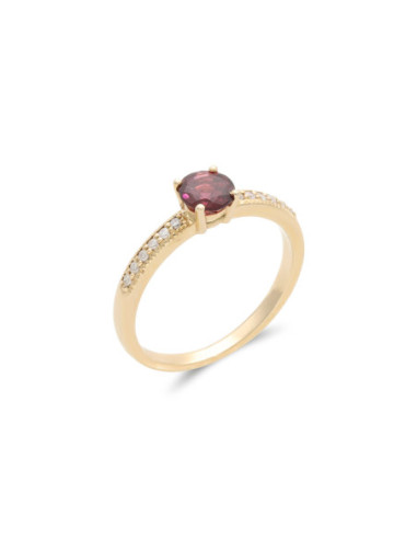 Anillo Oro Amarillo, Rodolita Y Diamantes