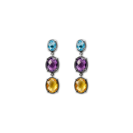 Pendientes Oro Blanco, Topacio, Amatista Y Citrino. Género: Mujer. Material: Oro blanco. Piedras: Topacio azul,Citrino,Amatistas