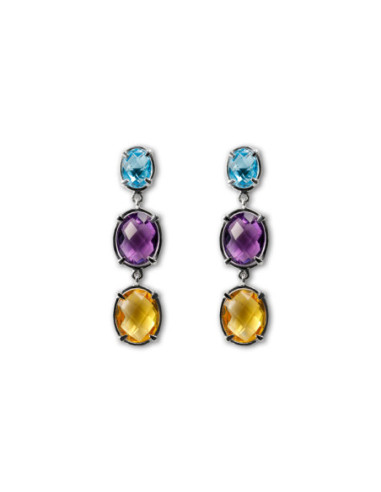 Pendientes Oro Blanco, Topacio, Amatista Y Citrino