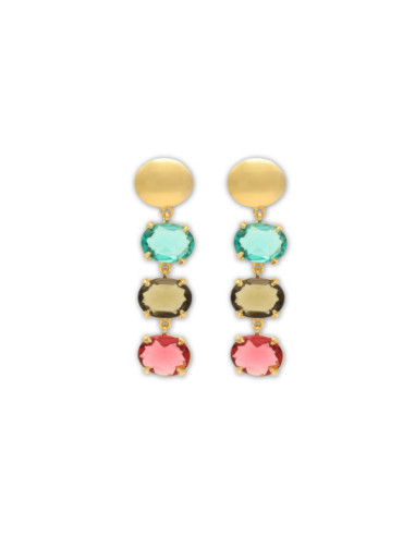 Pendientes Plata Chapada Y Piedras De Color