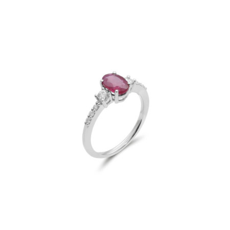 Anillo Oro Blanco, Rubí Y Diamantes. Género: Mujer. Material: Oro blanco. Piedras: Diamantes,Rubies