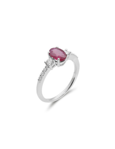 Anillo Oro Blanco, Rubí Y Diamantes