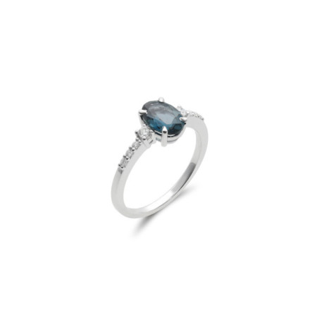 Anillo Oro Blanco, Topacio Y Diamantes. Género: Mujer. Material: Oro blanco. Piedras: Diamantes,Topacio azul