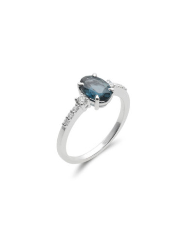 Anillo Oro Blanco, Topacio Y Diamantes