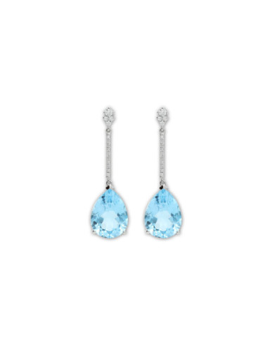 Pendientes Oro Blanco, Topacio Y Diamantes