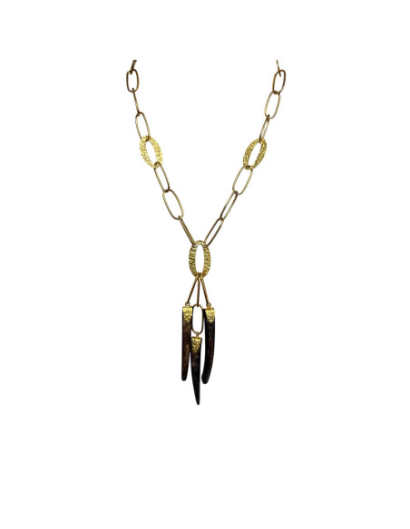 Collar Oro Amarillo Y Madera