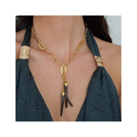 Collar Oro Amarillo Y Madera. Género: Mujer. Material: Oro amarillo. Piedras: Sin gemas