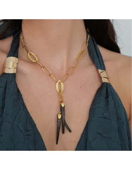 Collar Oro Amarillo Y Madera