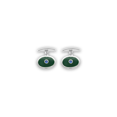 Gemelos Plata, Zafiro Y Esmalte Verde. Género: Hombre. Material: Plata. Piedras: Zafiros