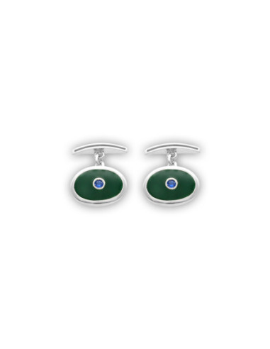 Gemelos Plata, Zafiro Y Esmalte Verde