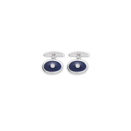 Gemelos Plata, Circonita Y Esmalte Azul. Género: Hombre. Material: Plata. Piedras: Circonitas